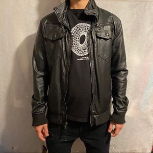 Leather jacket with hoodie